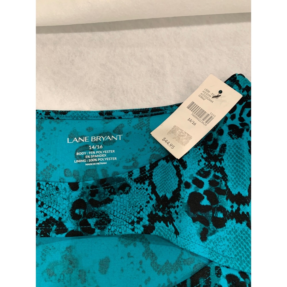 Lane Bryant Teal Snakeskin Cutout Ruched Front Long Sleeve Top Plus Size 14/16 - Picture 7 of 7